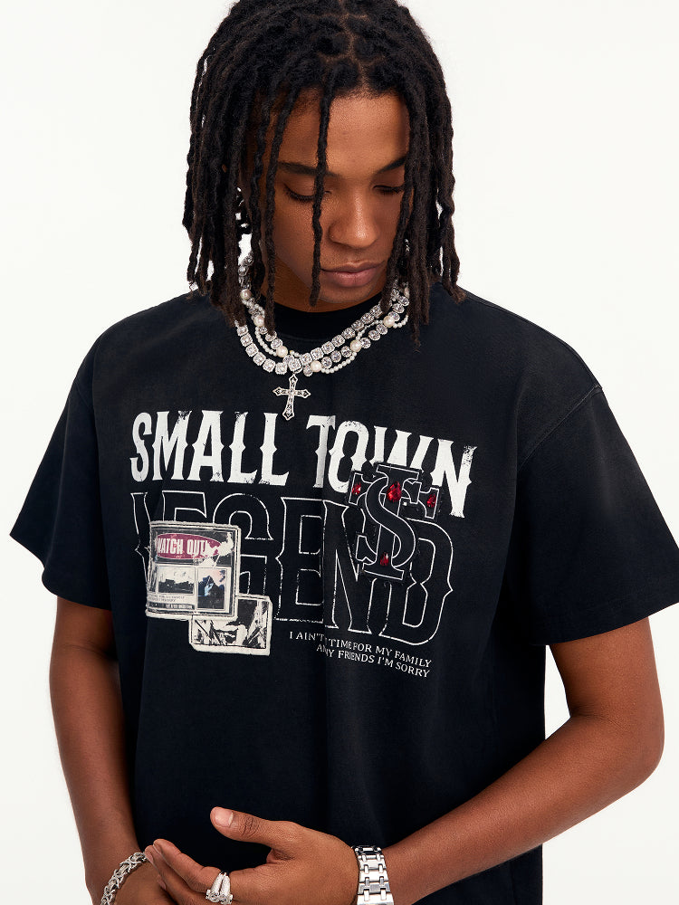 Small Town Kid Washed Imitation Ruby Patch Tee | Face 3 Face