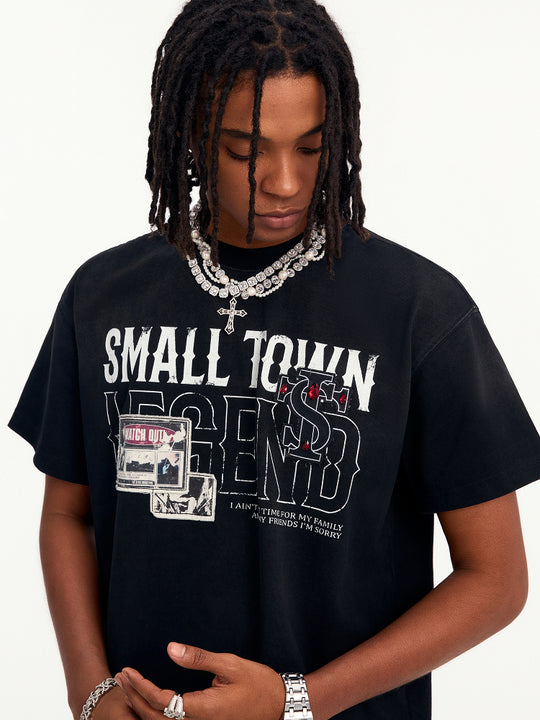 Small Town Kid Washed Imitation Ruby Patch Tee | Face 3 Face