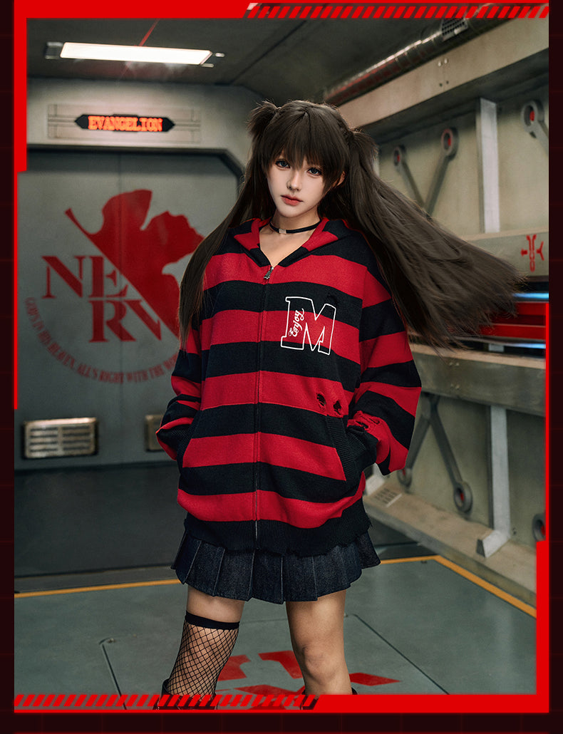 MEDM x EVA Lilith Stripe Zip-Up Knit Hoodie | Face 3 Face