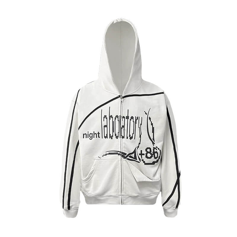 Night Lab Mosaic Print Ribbon Line Zip Up Hoodie | Face 3 Face