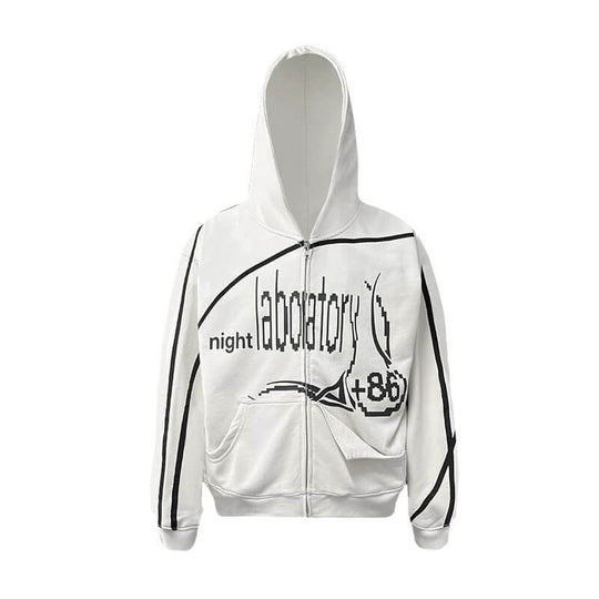 Night Lab Mosaic Print Ribbon Line Zip Up Hoodie | Face 3 Face