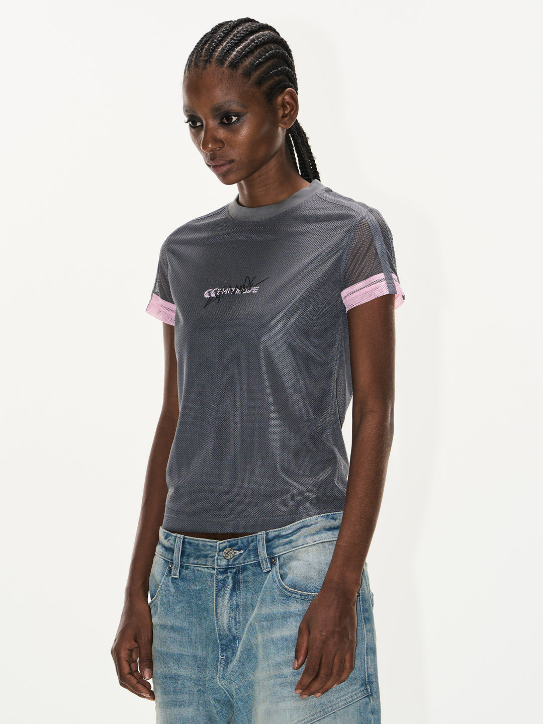 BLIND NO PLAN Contrast-Color Mesh Sports Slim-Fit Tee | Face 3 Face