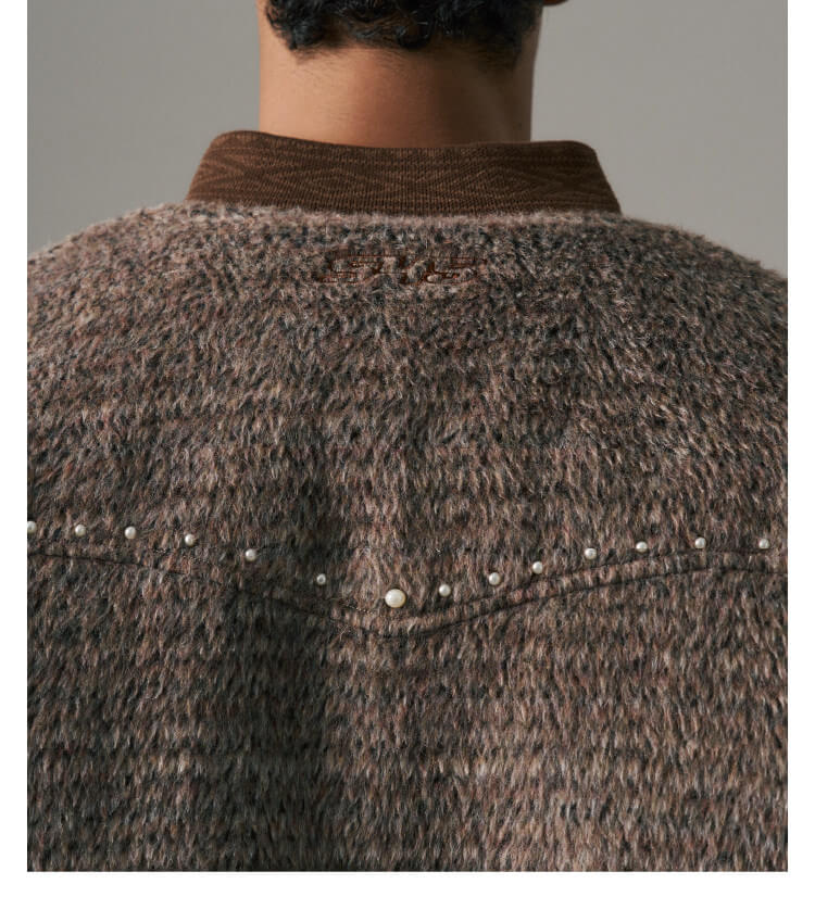 S45 Pearl Studded Fur Varsity Jacket | Face 3 Face