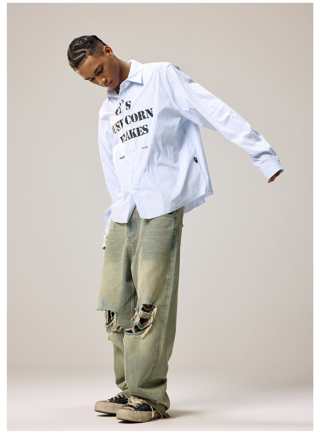 Remedy Letter Print Striped Long Sleeve Shirt | Face 3 Face