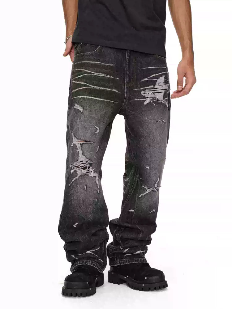ANTIDOTE Irregular Torn Hole Washed Flared Jeans | Face 3 Face