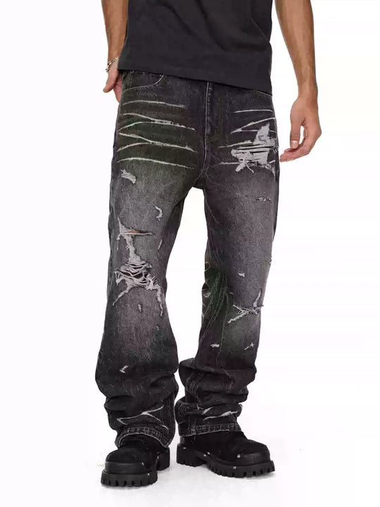 ANTIDOTE Irregular Torn Hole Washed Flared Jeans | Face 3 Face
