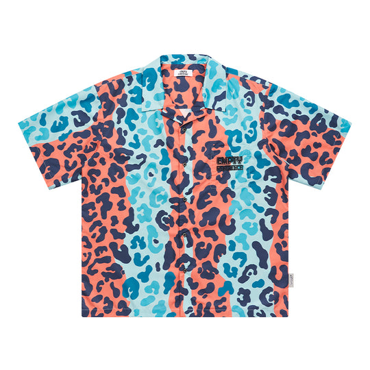 EMPTY REFERENCE Color Clash Leopard Print Short Sleeve Shirt