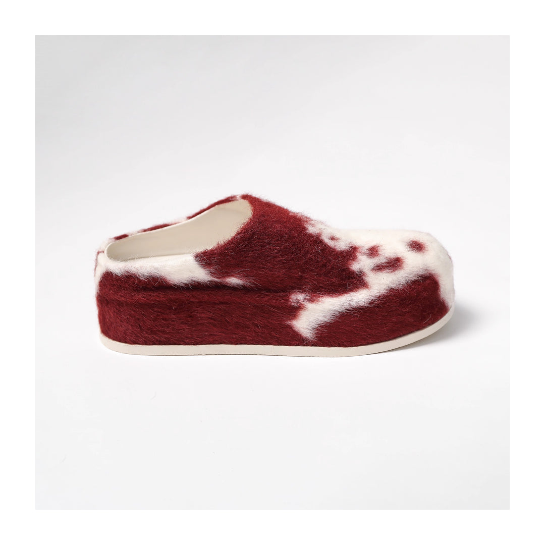 KARMANISTIC Fur Embroidered Red Slipper Clogs | Face 3 Face
