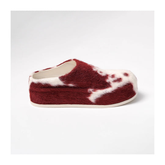 KARMANISTIC Fur Embroidered Red Slipper Clogs | Face 3 Face