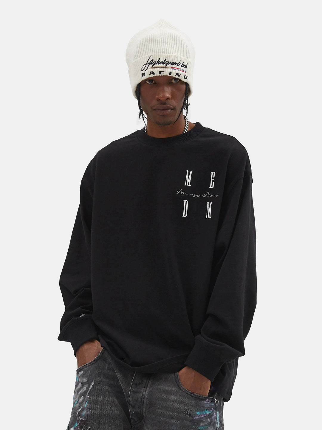 MEDM Standard Logo Embroidered Long Sleeve Tee | Face 3 Face