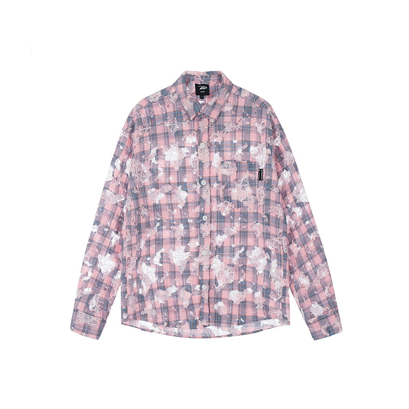 Achock Holes Lace Patches Plaid Long Sleeved Shirt | Face 3 Face