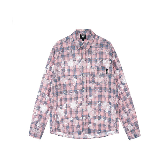 Achock Holes Lace Patches Plaid Long Sleeved Shirt | Face 3 Face