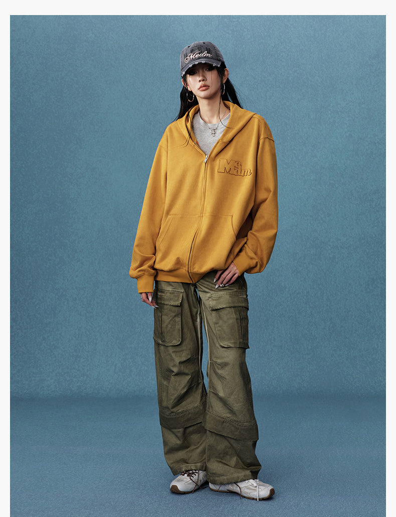 MEDM Suede Logo Patch Zip-Up Hoodie | Face 3 Face