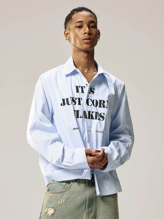 Remedy Letter Print Striped Long Sleeve Shirt | Face 3 Face