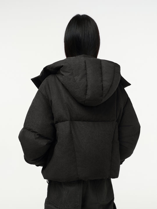 Small Town Kid Velvet Embossed Deconstructed Hooded Down Jacket | Face 3 Face