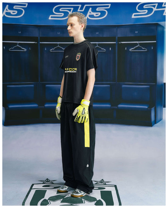 S45 Yellow Color Block Logo Patch Nylon Track Pants | Face 3 Face