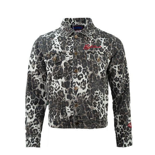 TGFCLUB 223 Leopard Full Print Slim Denim Jacket | Face 3 Face