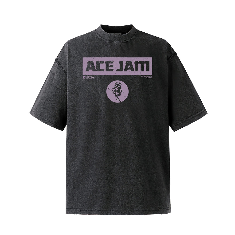 NOVACAM ACE JAM Vintage Washed Black Stitch Tee | Face 3 Face
