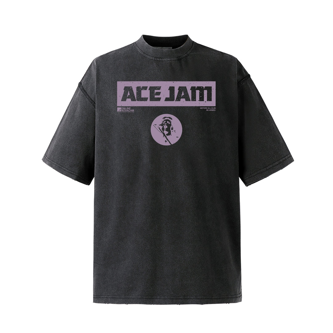 NOVACAM ACE JAM Vintage Washed Black Stitch Tee | Face 3 Face