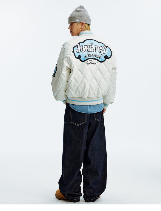 MEDM Diamond Quilted PU Leather Varsity Jacket | Face 3 Face