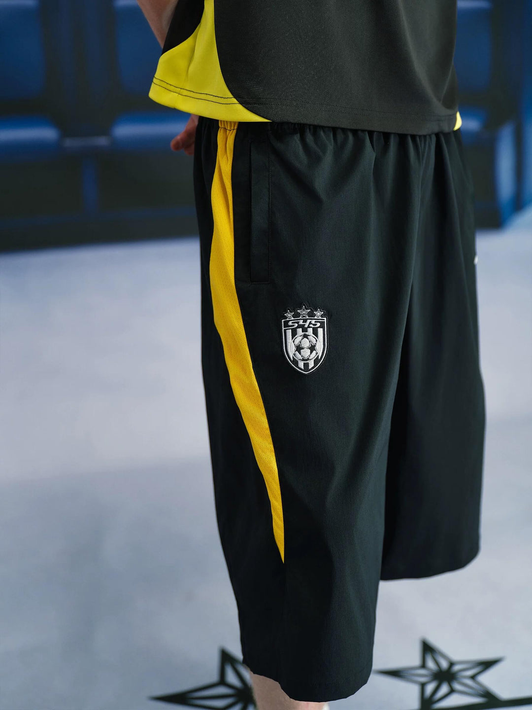 S45 Yellow Color Block Nylon Soccer Shorts | Face 3 Face