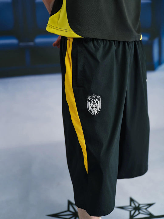 S45 Yellow Color Block Nylon Soccer Shorts | Face 3 Face
