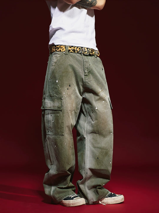 Remedy Washed Ink Splash Baggy Work Cargo Pants | Face 3 Face