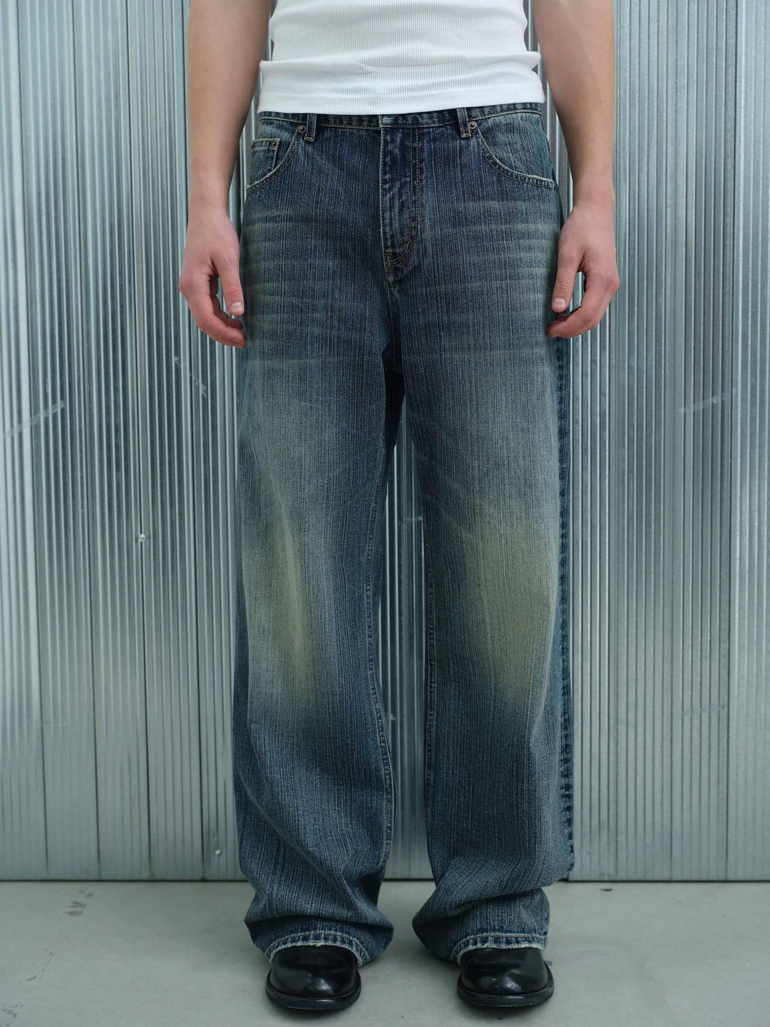 S45 Vintage Washed Distressed Slight Flare Jeans | Face 3 Face