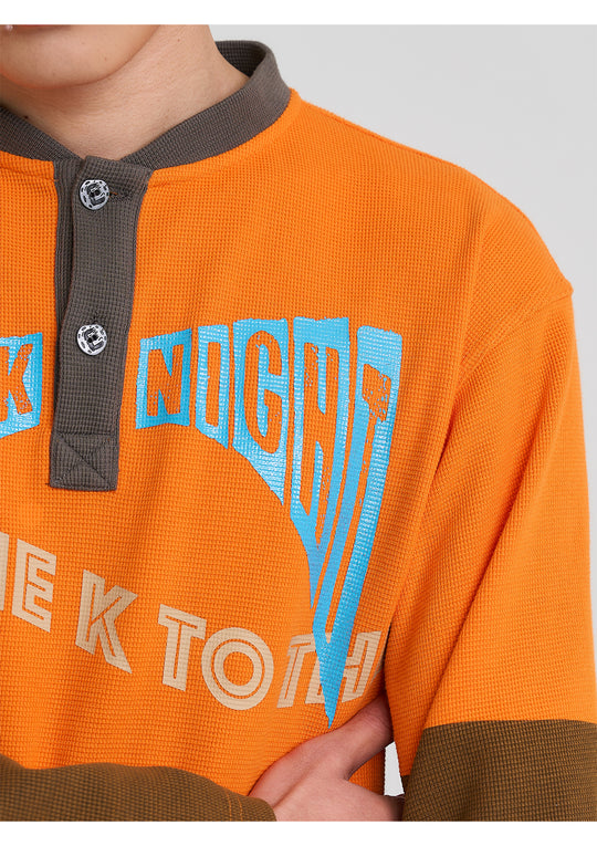EVILKNIGHT(EK) Color Block Waffle Henley Long Sleeve Tee | Face 3 Face
