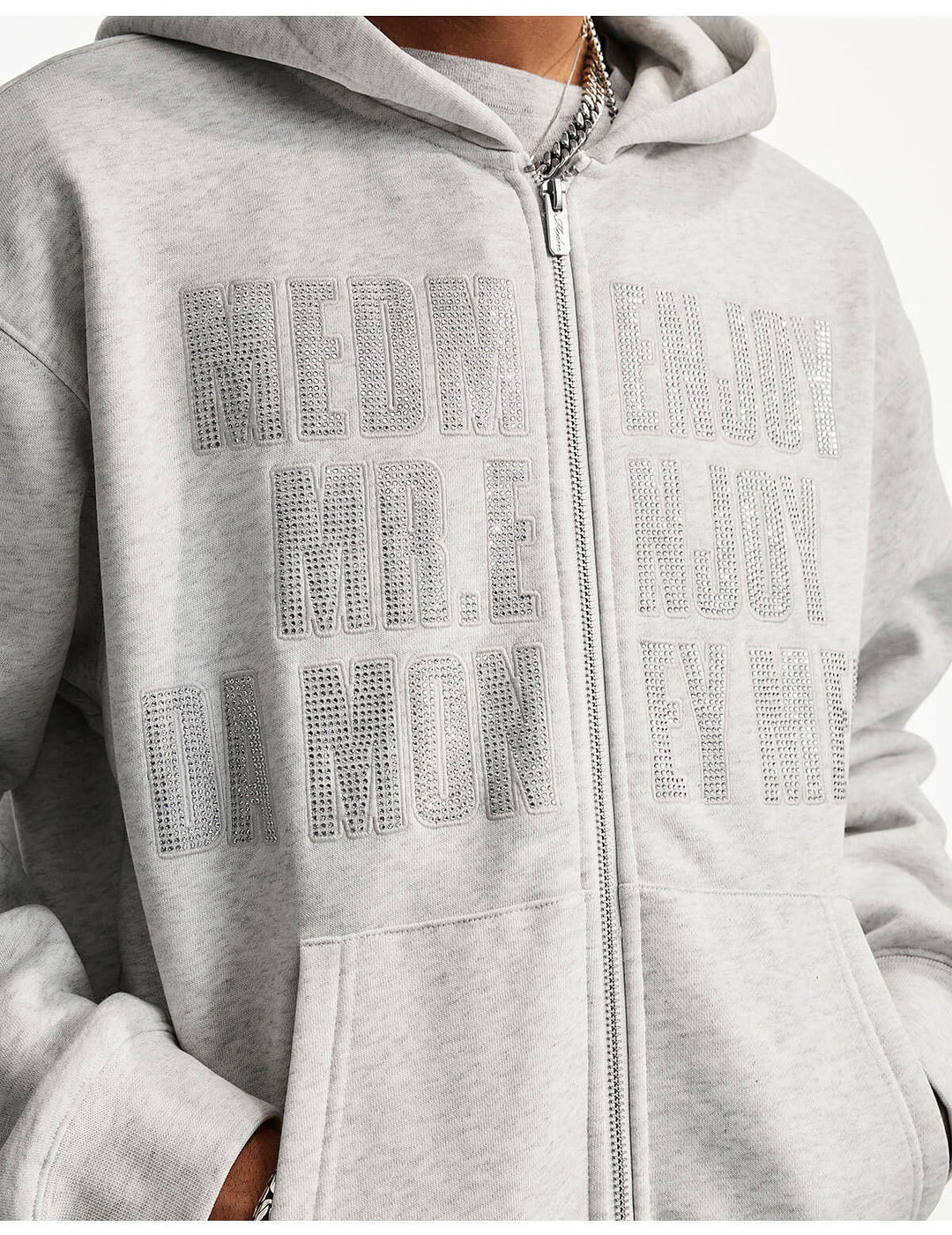 MEDM Rhinestone Embellished Zip Up Hoodie | Face 3 Face