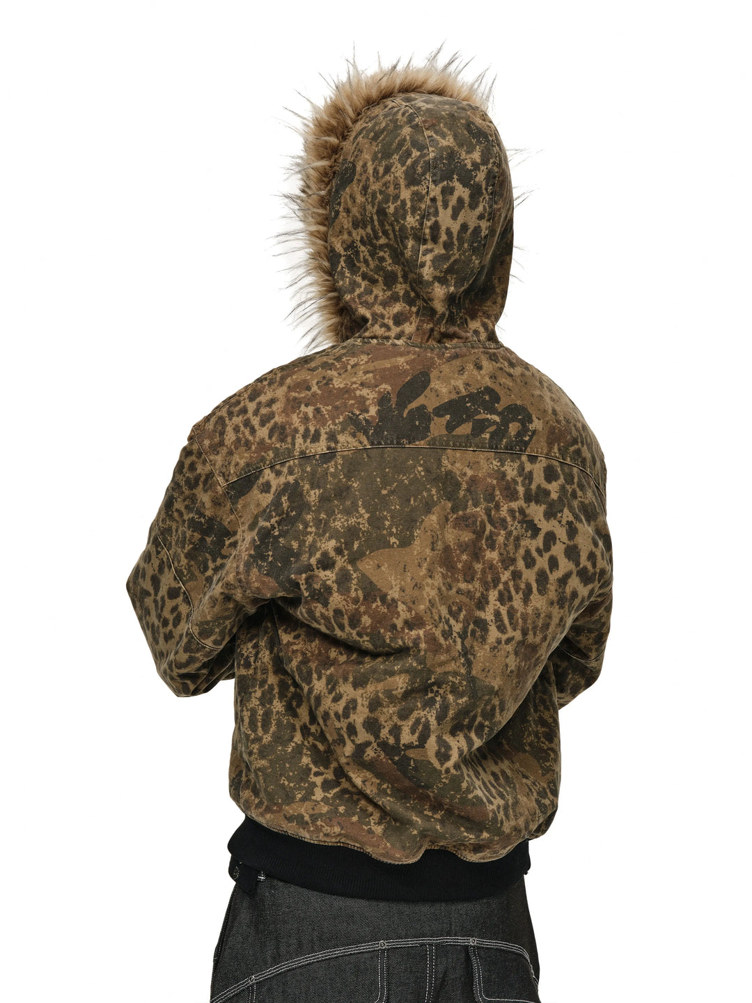 ANTIDOTE Washed Leopard Fur Hooded Work Jacket | Face 3 Face