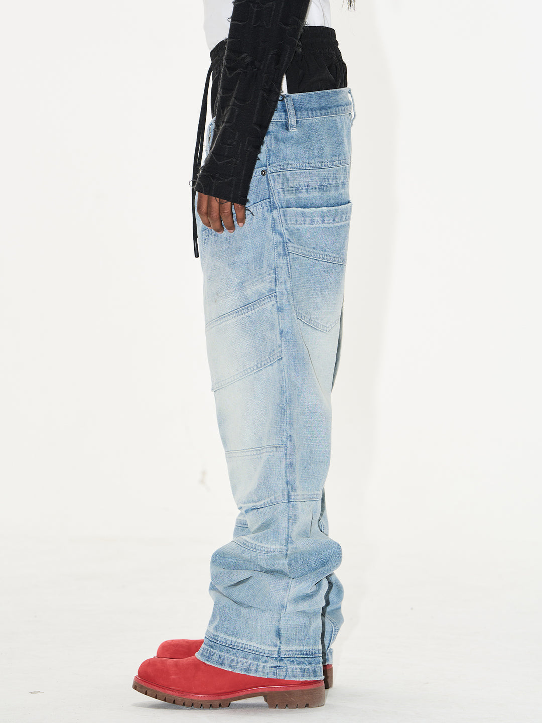 BLIND NO PLAN Double Waist Layer Mismatched Jeans | Face 3 Face