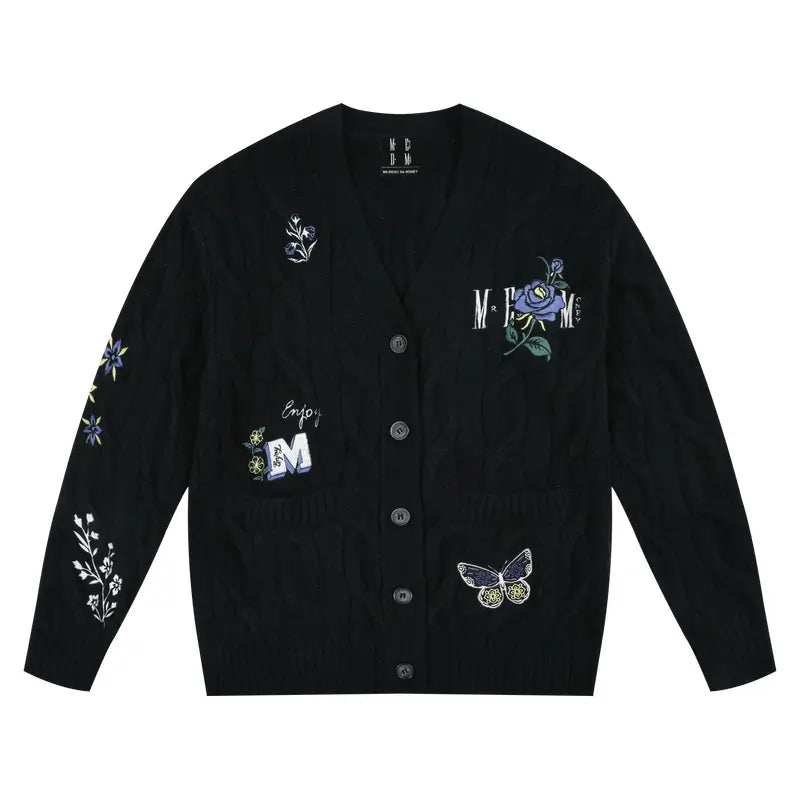 MEDM Floral Butterfly Embroidered Cable Knit Cardigan | Face 3 Face