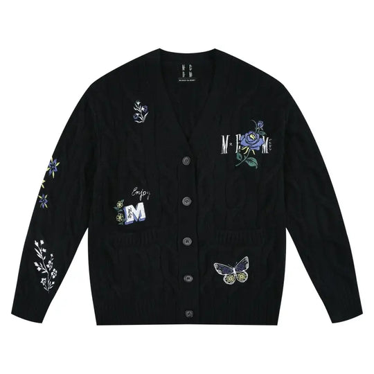 MEDM Floral Butterfly Embroidered Cable Knit Cardigan | Face 3 Face