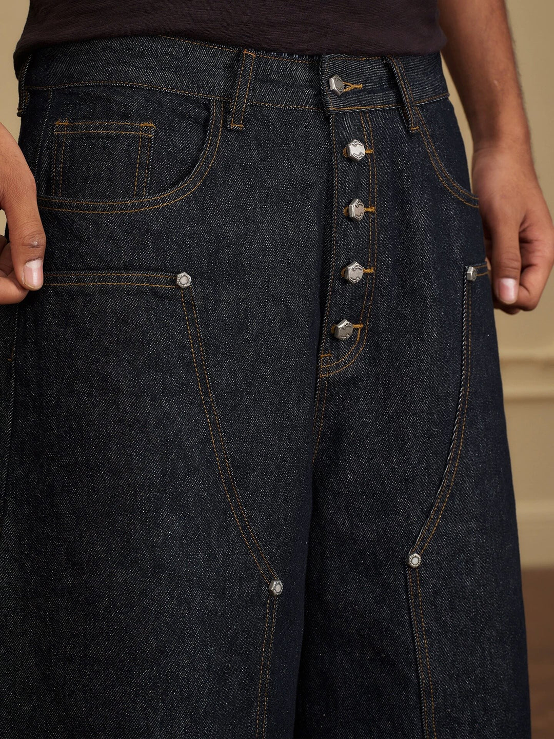 YADcrew Double Knee Denim Baggy Below Knee Shorts | Face 3 Face
