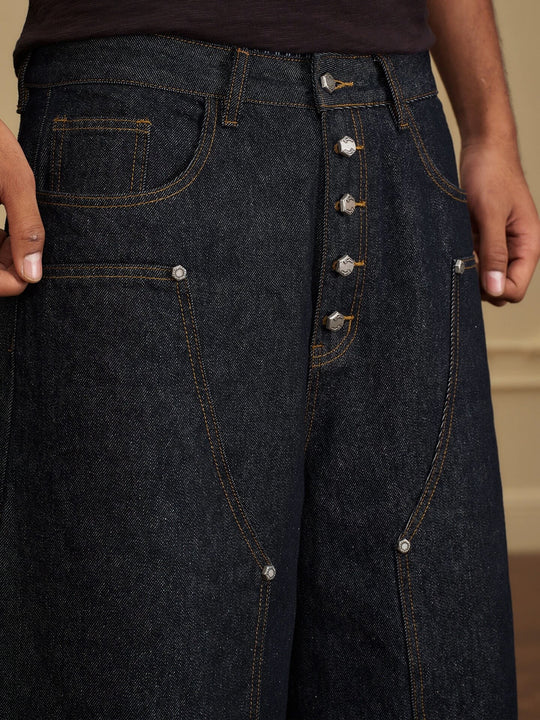 YADcrew Double Knee Denim Baggy Below Knee Shorts | Face 3 Face