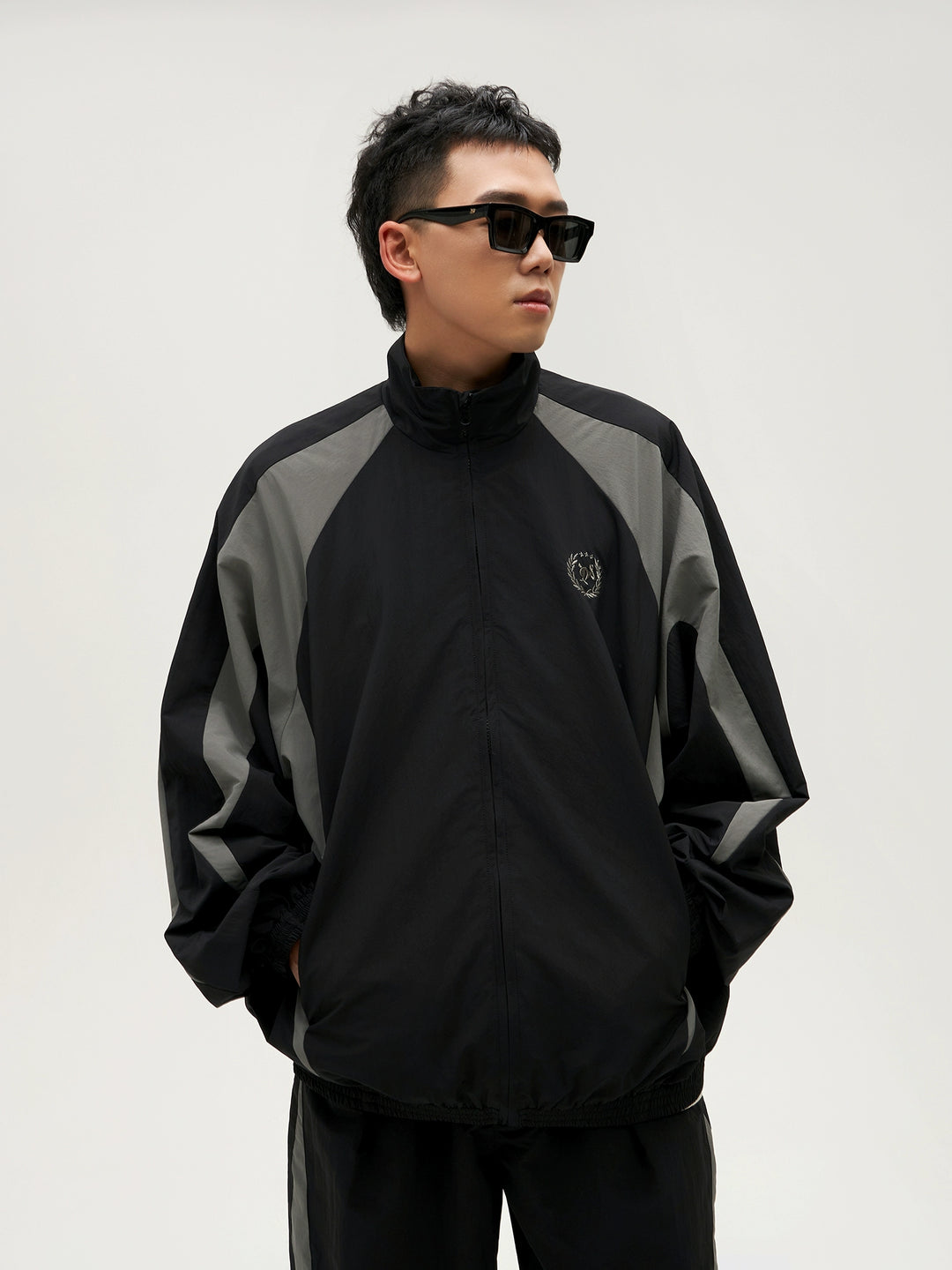 VOTE Black & Gray Patchwork Sport Track Jacket
