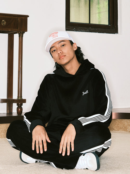 JUST VIBE Side Stripe Velvet Hoodie | Face 3 Face