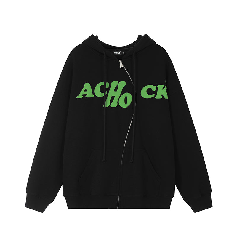 Achock S Zipper Logo Bubble Print Hoodie