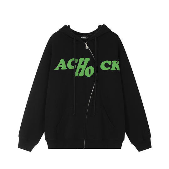 Achock S Zipper Logo Bubble Print Hoodie