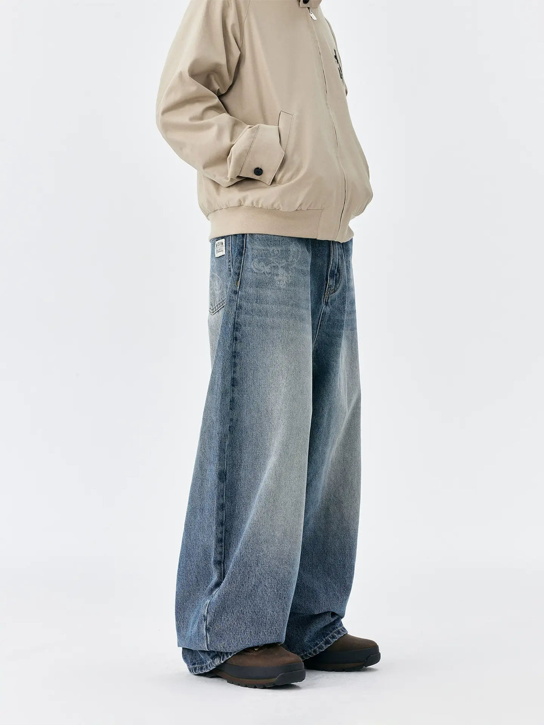 MEDM Flower Vine Laser Burnout Washed Machete Jeans | Face 3 Face