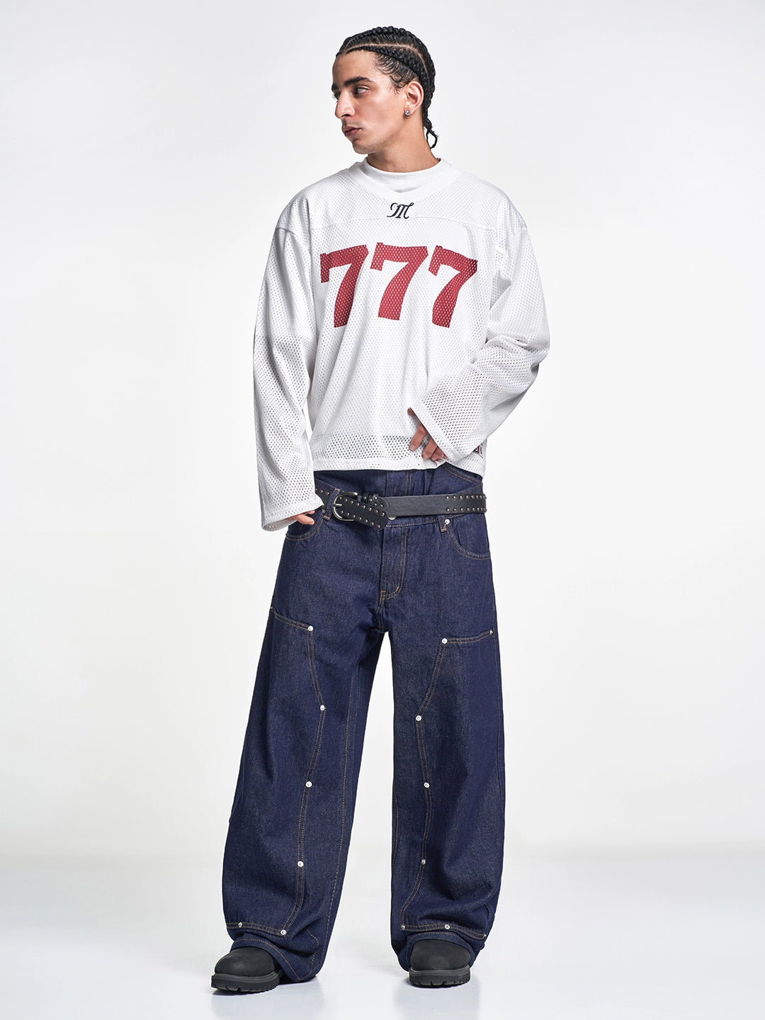 F3F Select Double Layer Waist Double Knee Studded Jeans | Face 3 Face