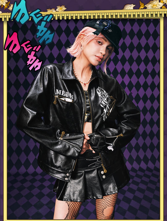 MEDM × JOJO PU Leather Biker Jacket | Face 3 Face