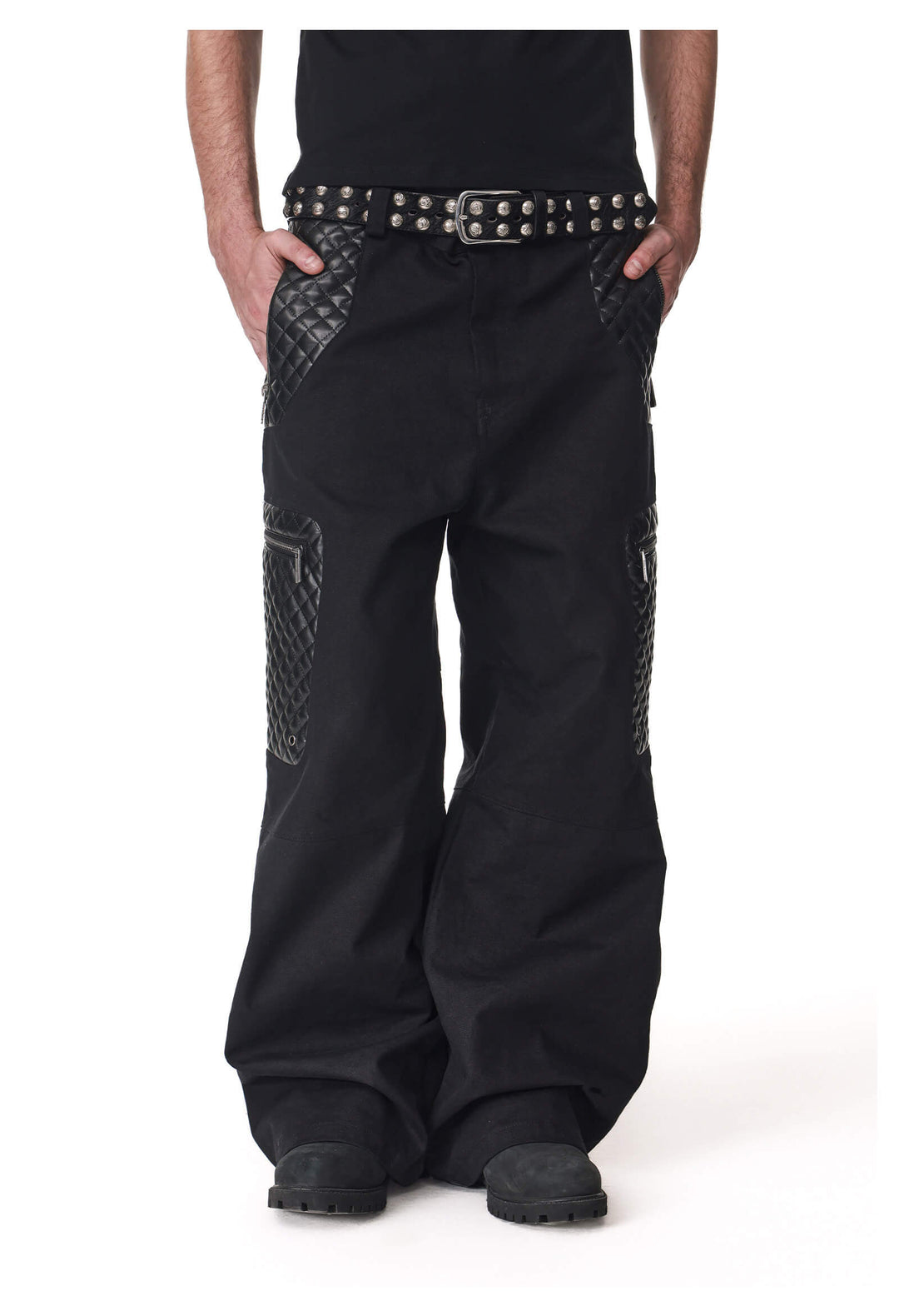 ANTIDOTE PU Leather Quilted Patchwork Cargo Pocket Work Pants | Face 3 Face