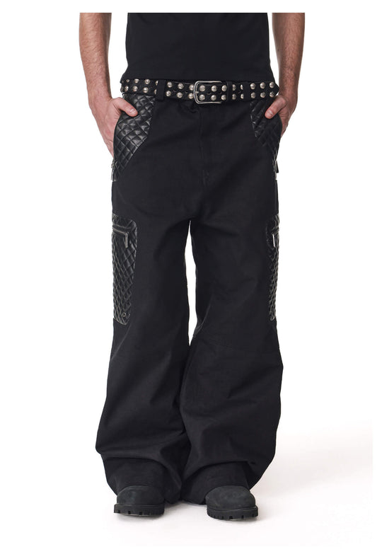 ANTIDOTE PU Leather Quilted Patchwork Cargo Pocket Work Pants | Face 3 Face