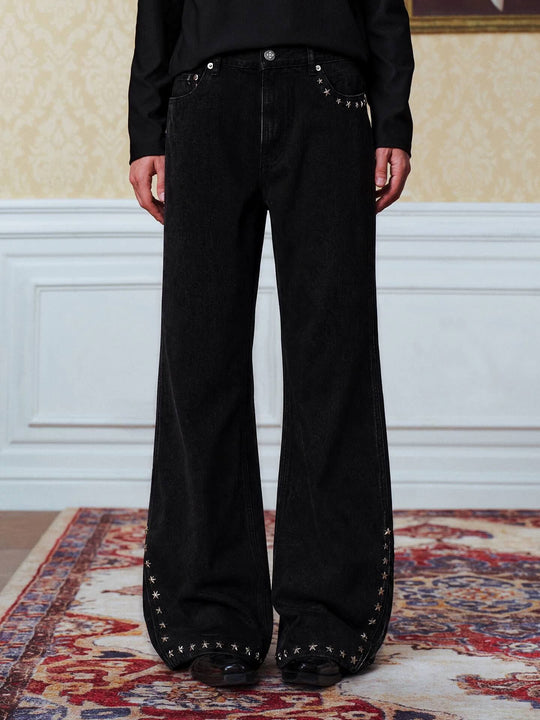 YADcrew Black Star Studded Washed Jeans | Face 3 Face