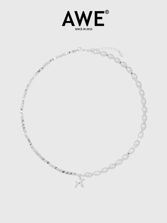 AWE Silver Pearl Balloon Dog Charm Necklace | Face 3 Face