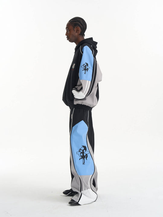 EXITMODE BY BLIND NO PLAN Horse Embroidered Color Block Hooded Track Jacket | Face 3 Face
