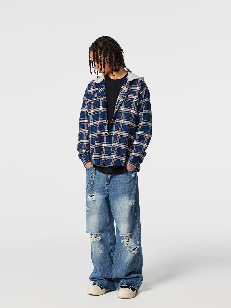 Achock Plaid Hooded Long Sleeved Shirt | Face 3 Face