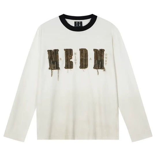 MEDM Frayed Logo Patch Washed Distressed Long Sleeve Tee | Face 3 Face
